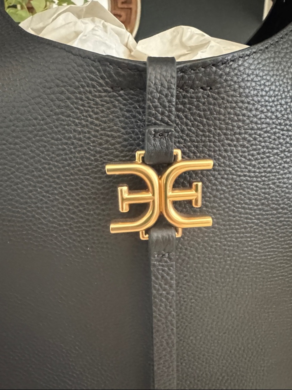 Sam Edelman Black Leather Shoulder Hobo with Gold Logo Accent - Picture 3 of 3